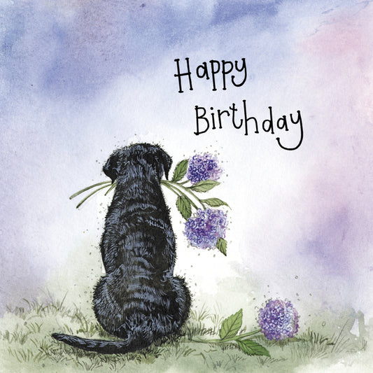 SUNSHINE LABRADOR AND FLOWERS BIRTHDAY FOIL CARD S423