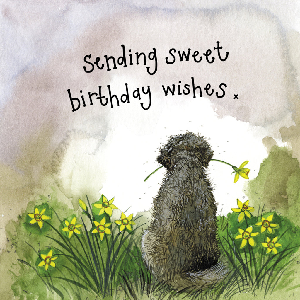 SUNSHINE DOG AND DAFFODILS BIRTHDAY FOIL CARD LS167