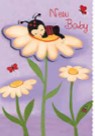 Baby bug nestled on flower new baby greeting card. Retail $4.49.  Inside: Best wishes and greetings for the darling new bug on your family tree! | 6254 | 256764